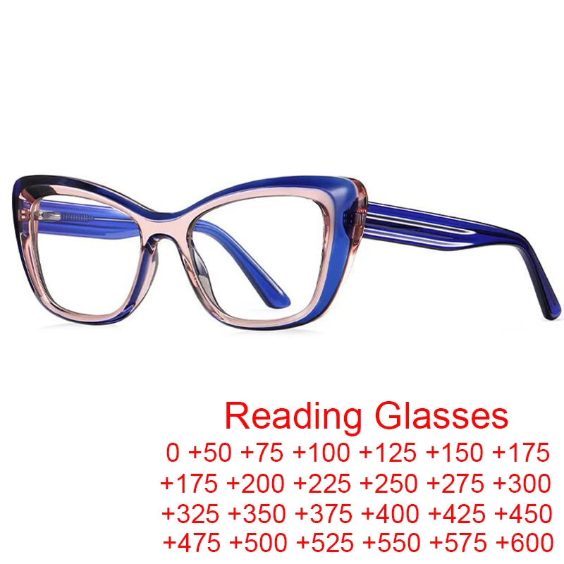 Fashion Cat Eye Spring Hinge Anti Blue Light Blocking Reading Glasses Women Original TR90 Eyeglasses Custom Astigmatism Glasses