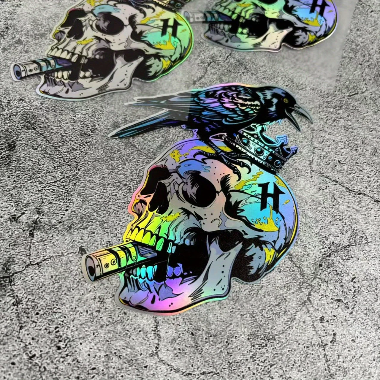 

1 шт. голографическая наклейка с черепом и короной для мотоцикла, автомобиля, индивидуальное украшение, темный стиль, аксессуар для энтузиастов