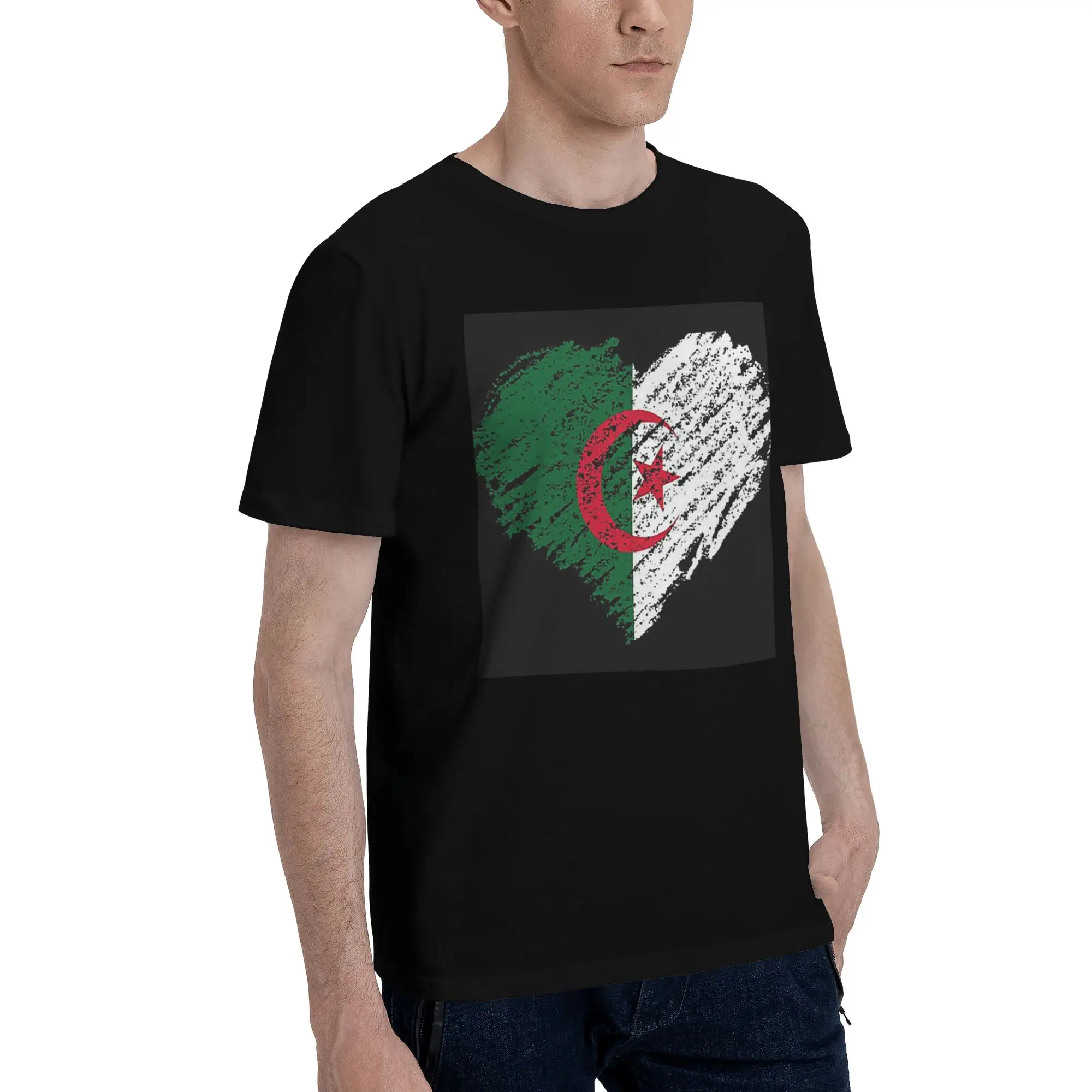 

Scribble I love Algeria flag Men T-Shirt Oversized T Shirts Men's O-Neck Cotton Tees Short Summer Male