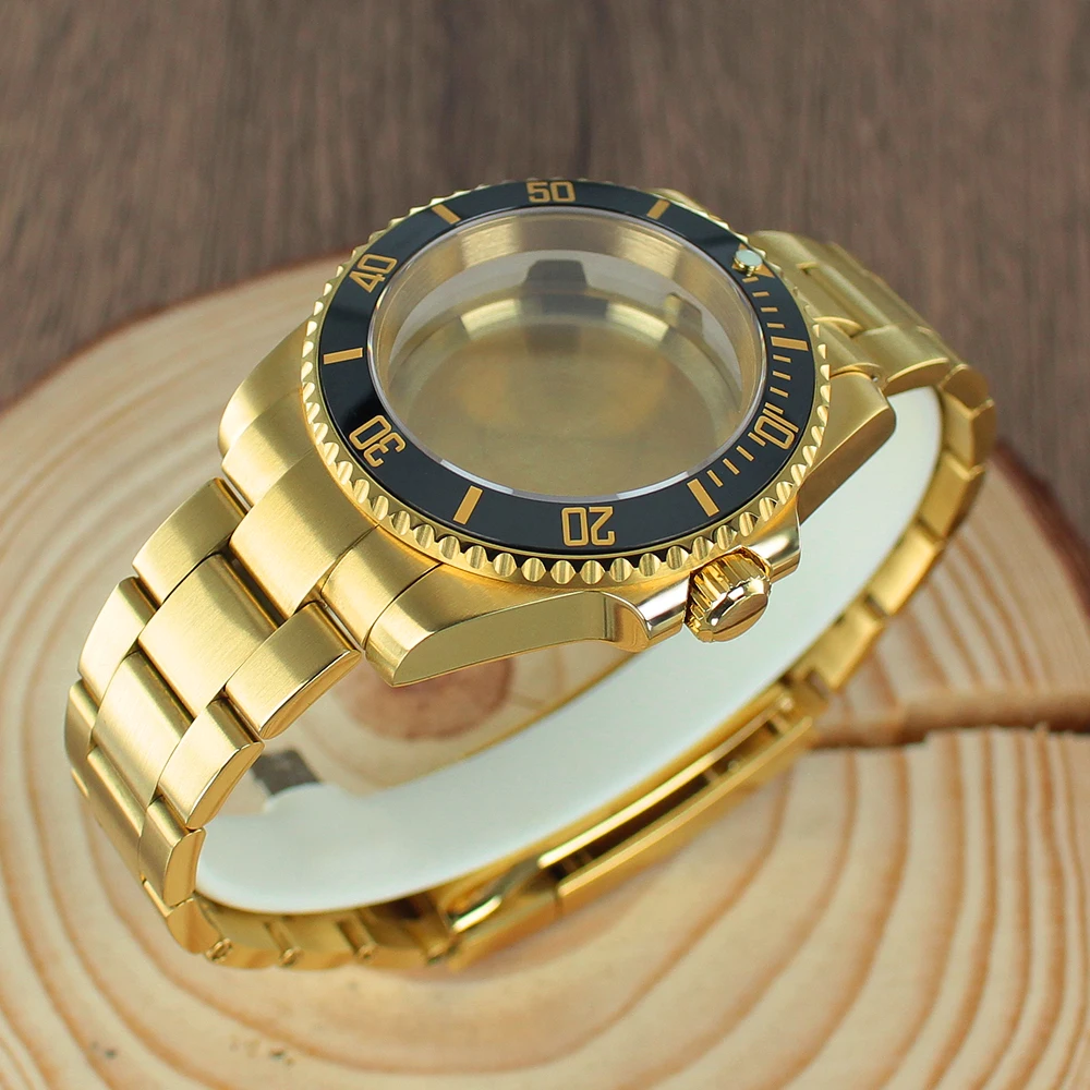 NH35 Gold 40mm Diver Watch Case watch accessories Sapphire for Seiko NH35 NH36 8215 2824 sub Case Oyster Bracelet Slide Buckle