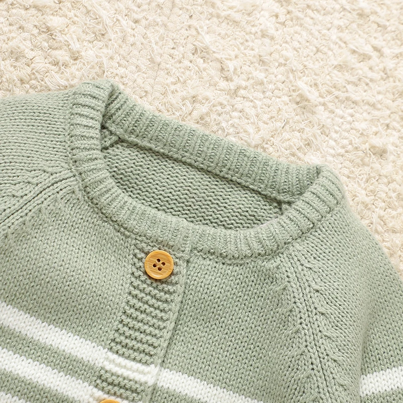 ثوب فضفاض للأطفال بأكمام طويلة محبوك للخريف والشتاء غير رسمي لحديثي الولادة بوي فتاة مخطط بدلة لعب 0-18 متر ملابس خارجية للرضع