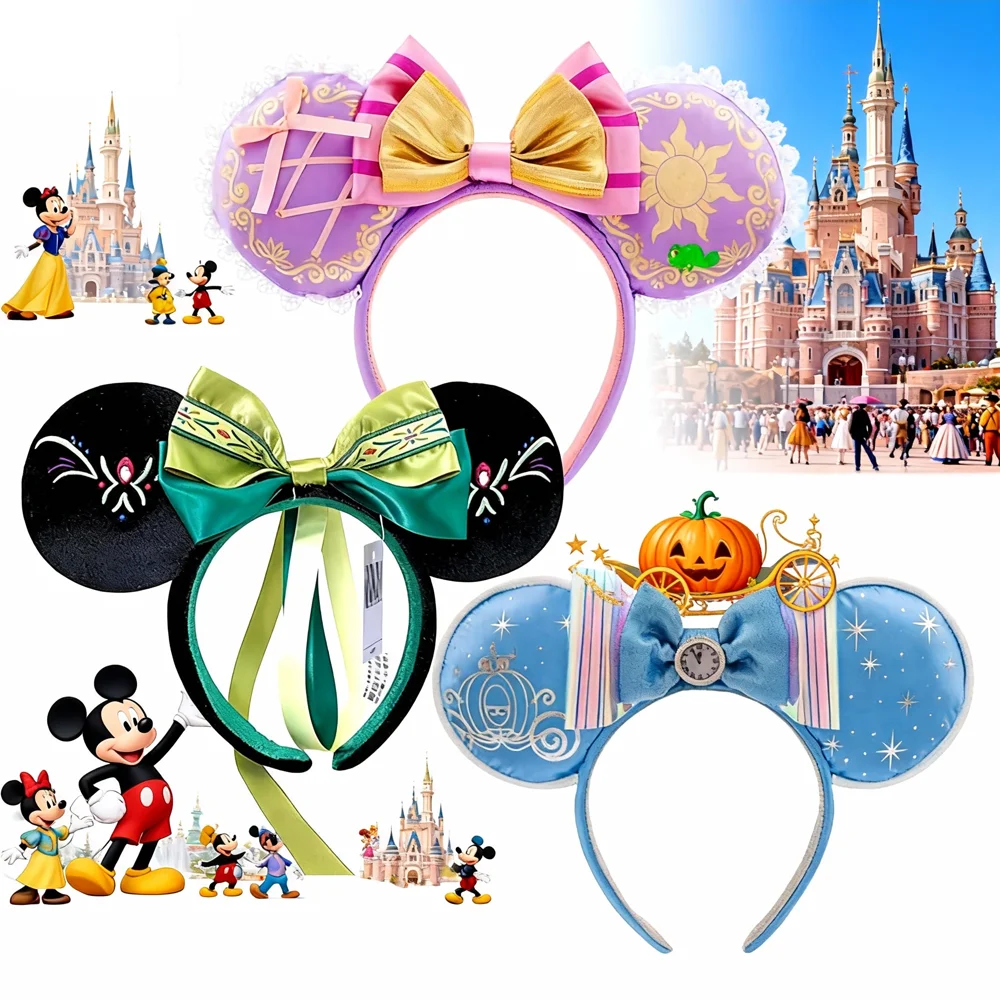 DISNEY PRINCESS Mouse Headbands Anna Rapunzel Frozen Bow Hairband Birthday Party Halloween Cosplay Costume For Women Girls