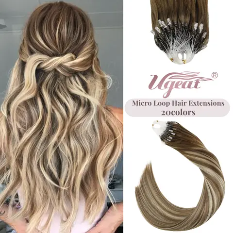 Ugeat Microlink Hair Extensions Human Hair 14-24" Natural Real Human Hair 1g/1s 100g/100s Set Micro Loop Human Hair Extensions