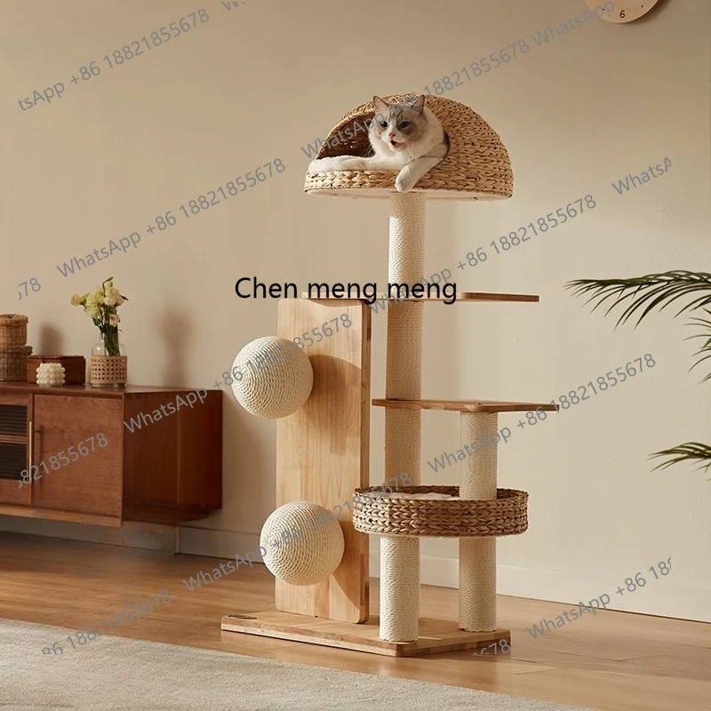 

Solid wood cat climbing frame hemp vine wood rattan household cat nest winter grass weaving nest space capsule