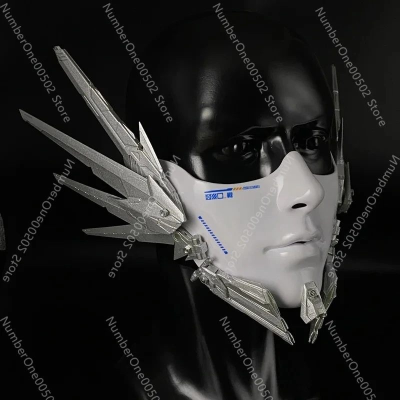 Mechanical mask white half face cosplay technology mask mysterious mechanical mask