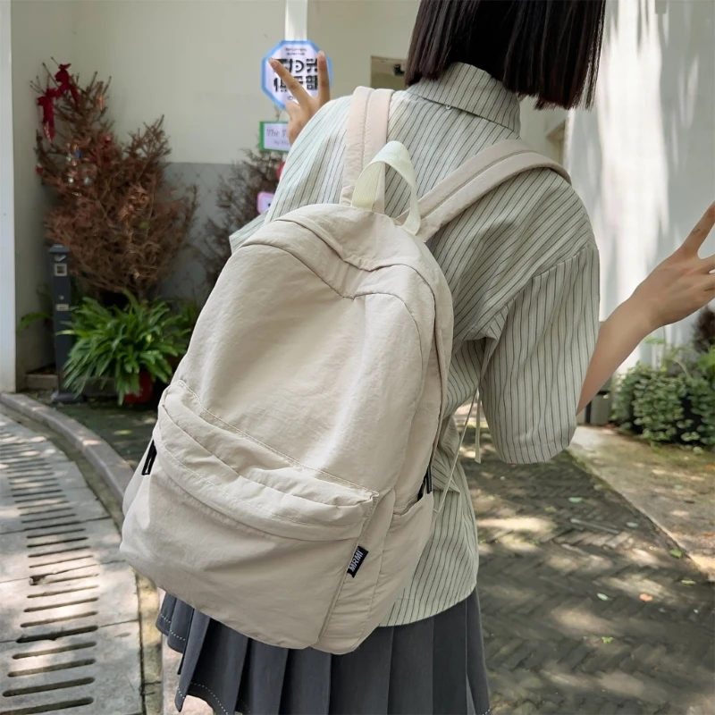 Unisex College Backpack with Washed Pleats and Spacious Pockets Nylon School Bag