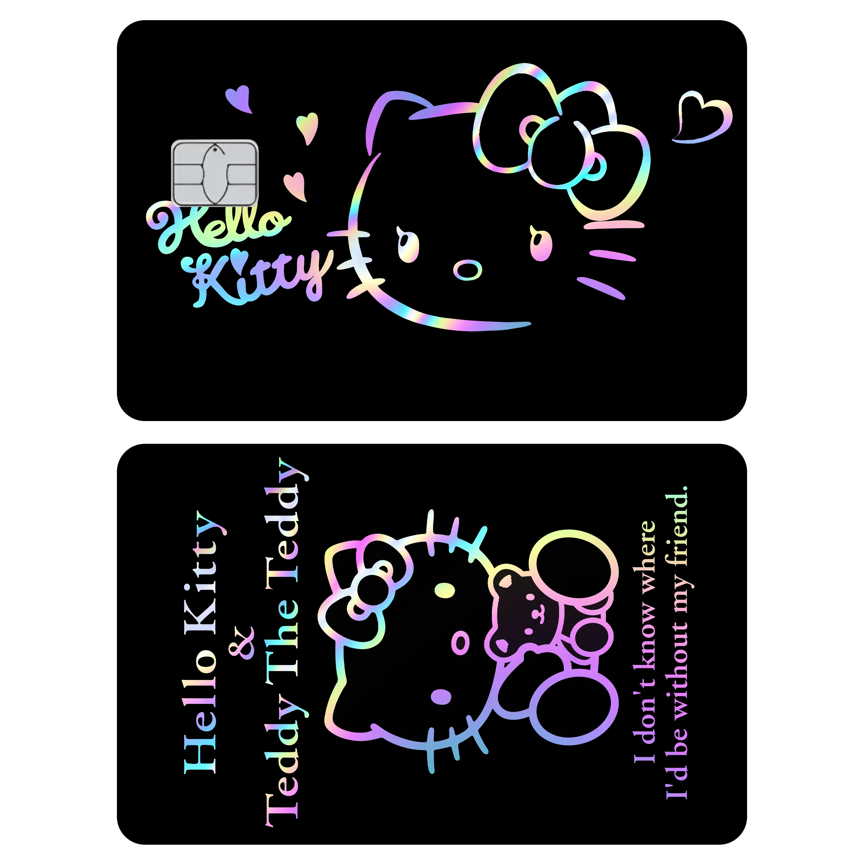 

Лазерные стикеры Hello Kitty для банковских карт, кредитных карт, студенческих карт, защитные наклейки для удостоверения личности, размер чипа, водонепроницаемые износостойкие