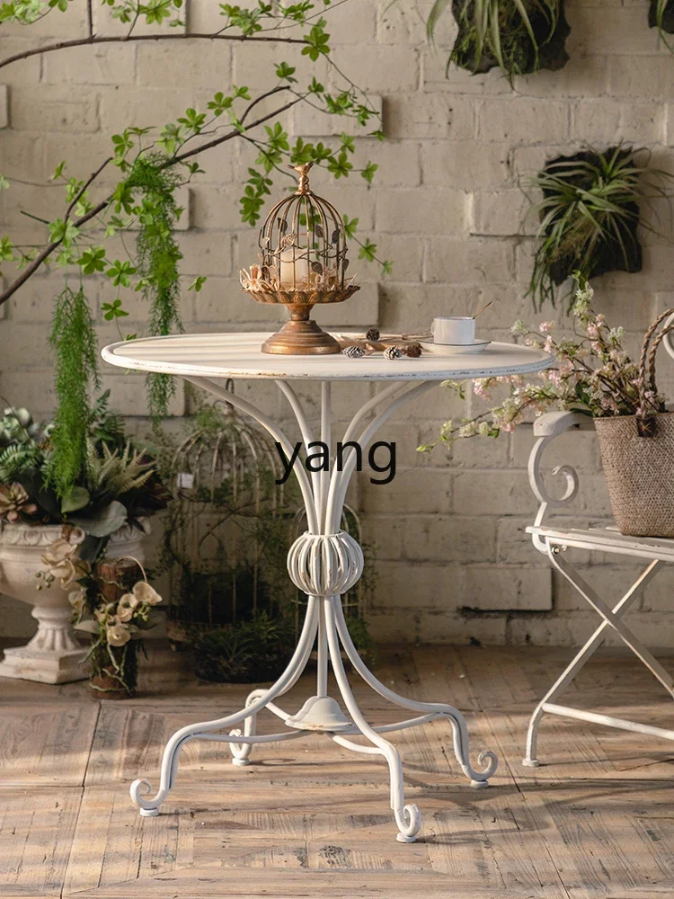 

LMM retro old garden outdoor courtyard wrought iron balcony Internet celebrity small round table chair