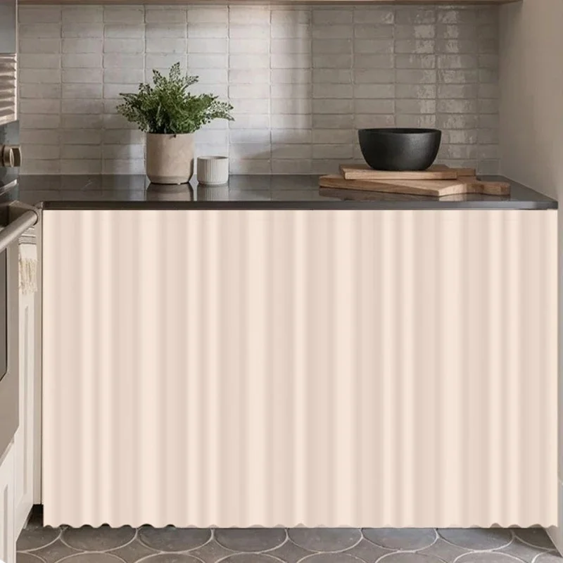 VIKAMA Simple Home Cabinet Curtain Solid Beige No‑Pattern Print Dust‑Proof Curtain for Under‑Sink Storage Ornament