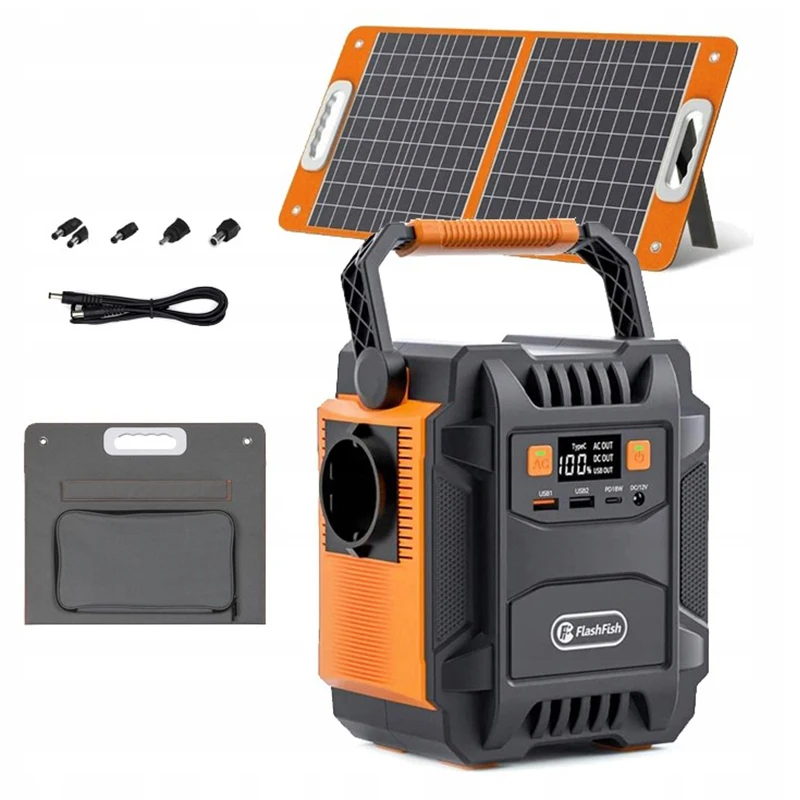 172,8Wh tragbare Powerstation mit 60W Solarpanel, 200W AC 230V, 400W Spitzenleistung Solargenerator mit USB PD Typ-C DC-Ausgang für Camping und Reisen