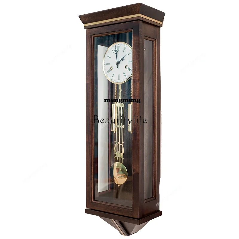 style living room retro light luxury solid wood timekeeping mechanical wall clock Polaris
