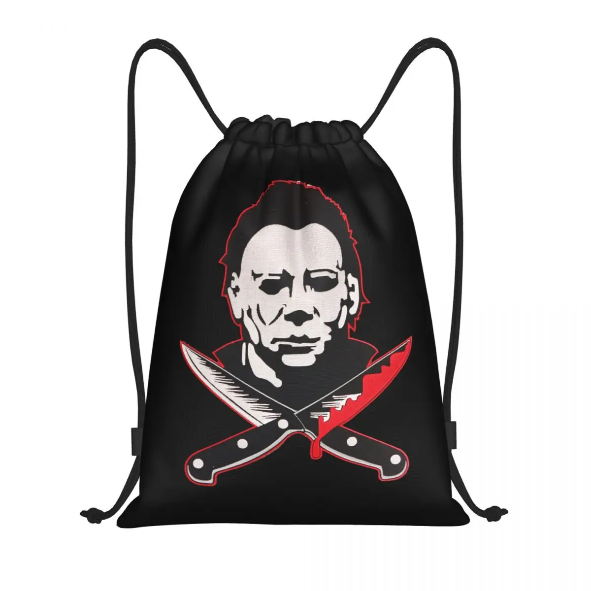 Custom Halloween Horror Michael Myers Knives Drawstring Backpack Bags Lightweight Gym Sports Sackpack Sacks for Training