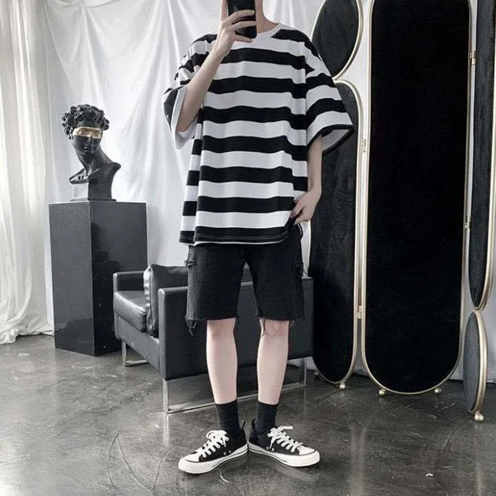 

Casual Striped Mens T-Shirt Casual Mens Blouse New Boyfriend Oversize Casual Round Neck Shirt Short Sleeve Fashion