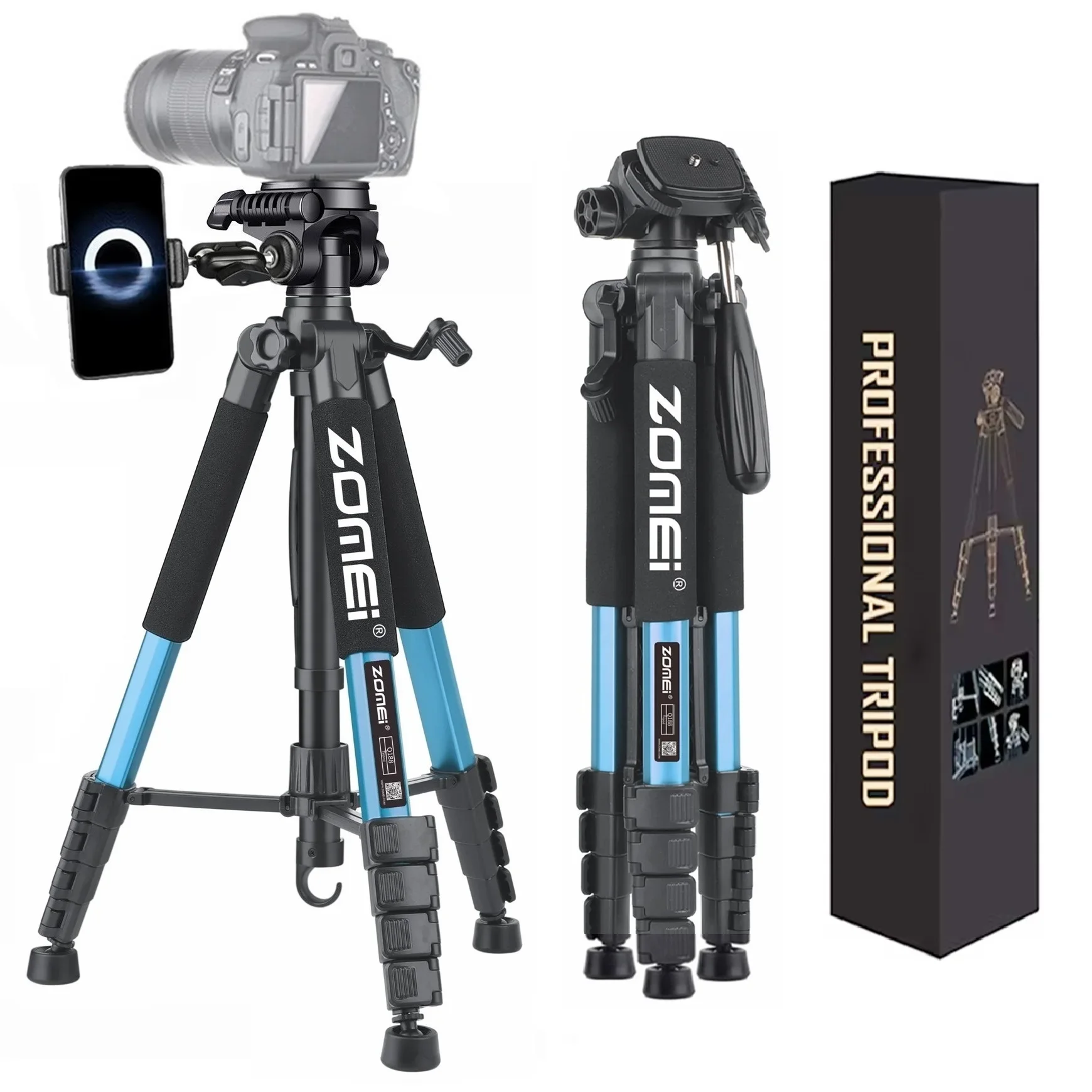 187cm/73.6in Compact Aluminium Tripie Horizontal Shoot Professional Digital Camera Canon Telephone Photographic Tripod Stand