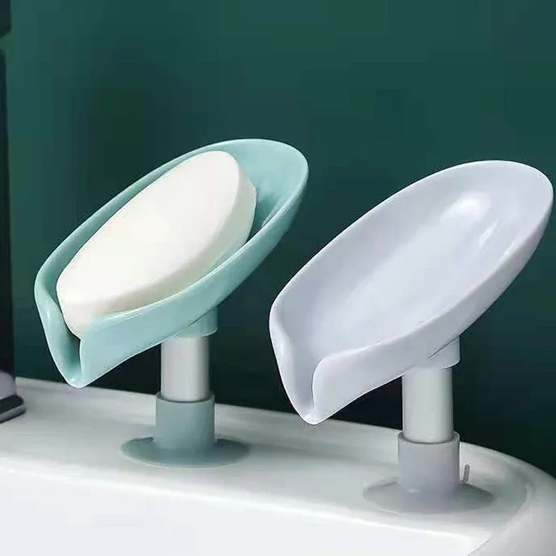 

Leaf Shape Soap Tray PP Soap Box Non-slip Drain Dish With Suction Cup Sponge Soap Holder Bathroom Accessories