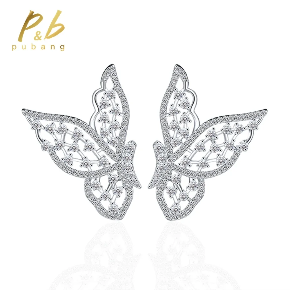 

PuBang Fine Jewelry Top 925 Sterling Silver Lab Created Moissanite Butterfly Stud Earrings for Women Engagement Anniversary Gift