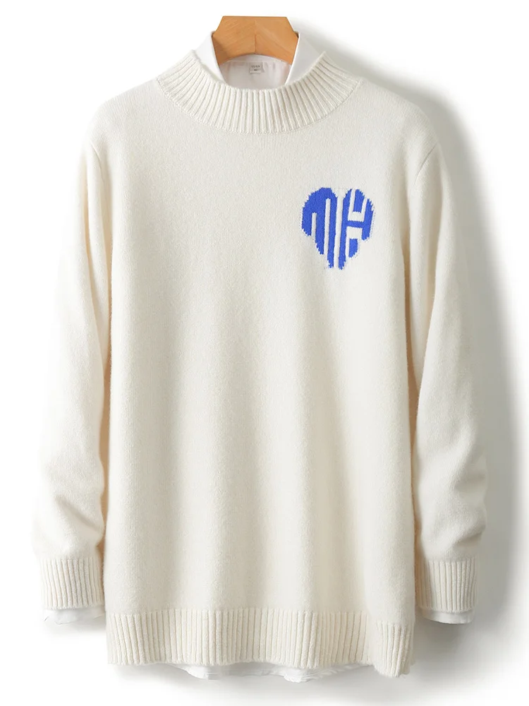 ANGEL Autumn Winter Thick Men's Mock-Neck Sweater 100% Merino Wool Pullover Casual Warm Soft Cashmere Knitwear Clothing Tops