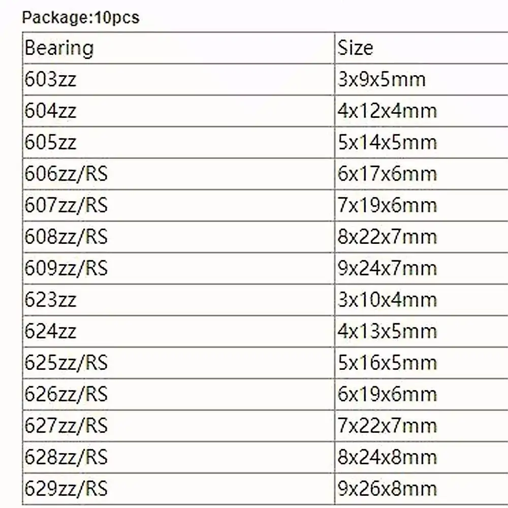 10 PZ Cuscinetto 603 604 605 606 607 608 608zz 608RS 2RS 609 623 624 625 626 627 628 629 ZZ RS