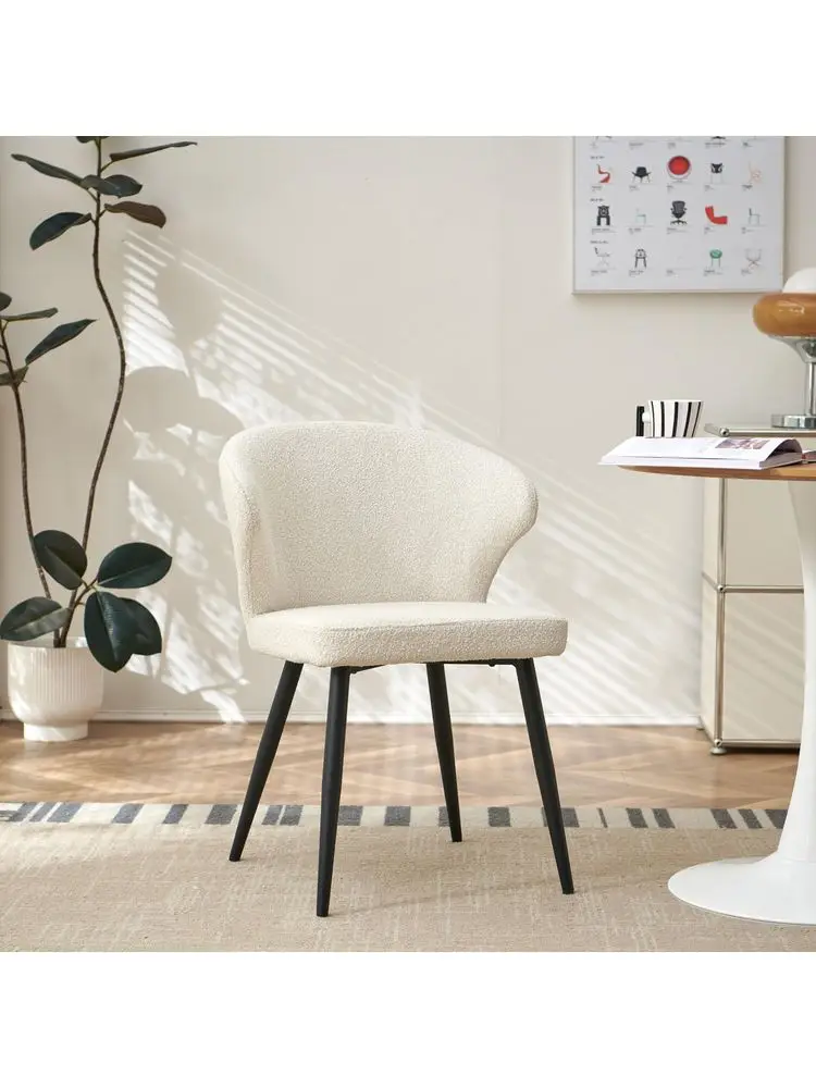White Dining Chairs Set of 1, Modern Living Room Armchairs with Curved Backrest and Sturdy Metal Legs, Luxury Accent Chairs Din