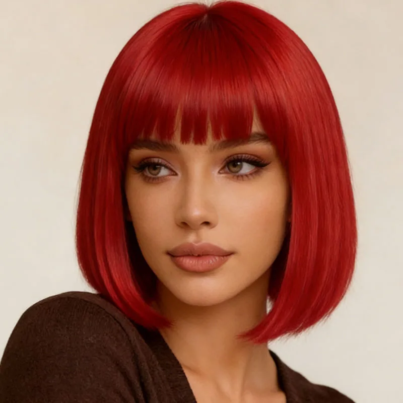 

Synthetic red wig for women, 12 inches, stylish and elegant for daily use, comfortable to wear, suitable for all women