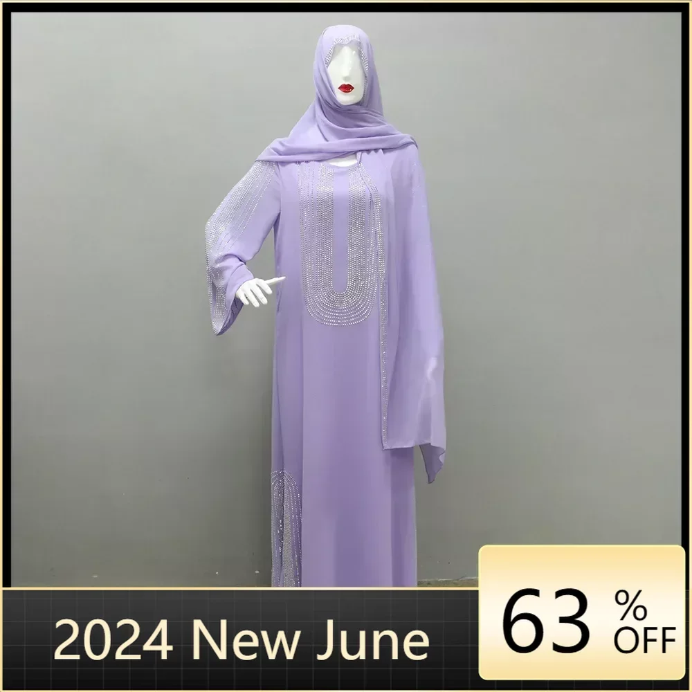 

Arabic Dubai Hijab Dress For Women Ramadan Eid Fashion hot diamond robe Muslim Moroccan Kaftan Turkey Islamic Clothing