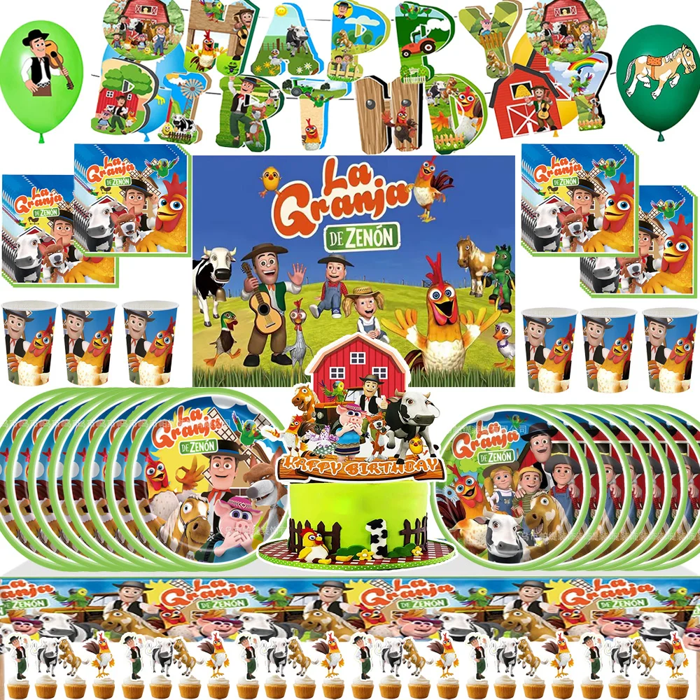 La Granja de Zenón - Vajilla Temática de Cumpleaños, Pancarta de Animales de Granja, Platos, Vasos, Servilletas, Adorno para Pastel, Globos, Telones de Fondo, Artículos para Fiestas