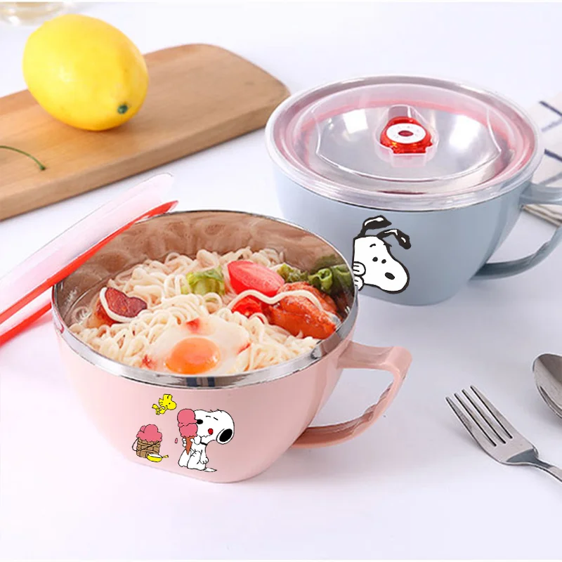 

Snoopys Stainless Steel Bowl with Handle Women Cartoon Anime Anti Scalding Instant Noodles Mixing Bowl Kids Kitchen Tableware