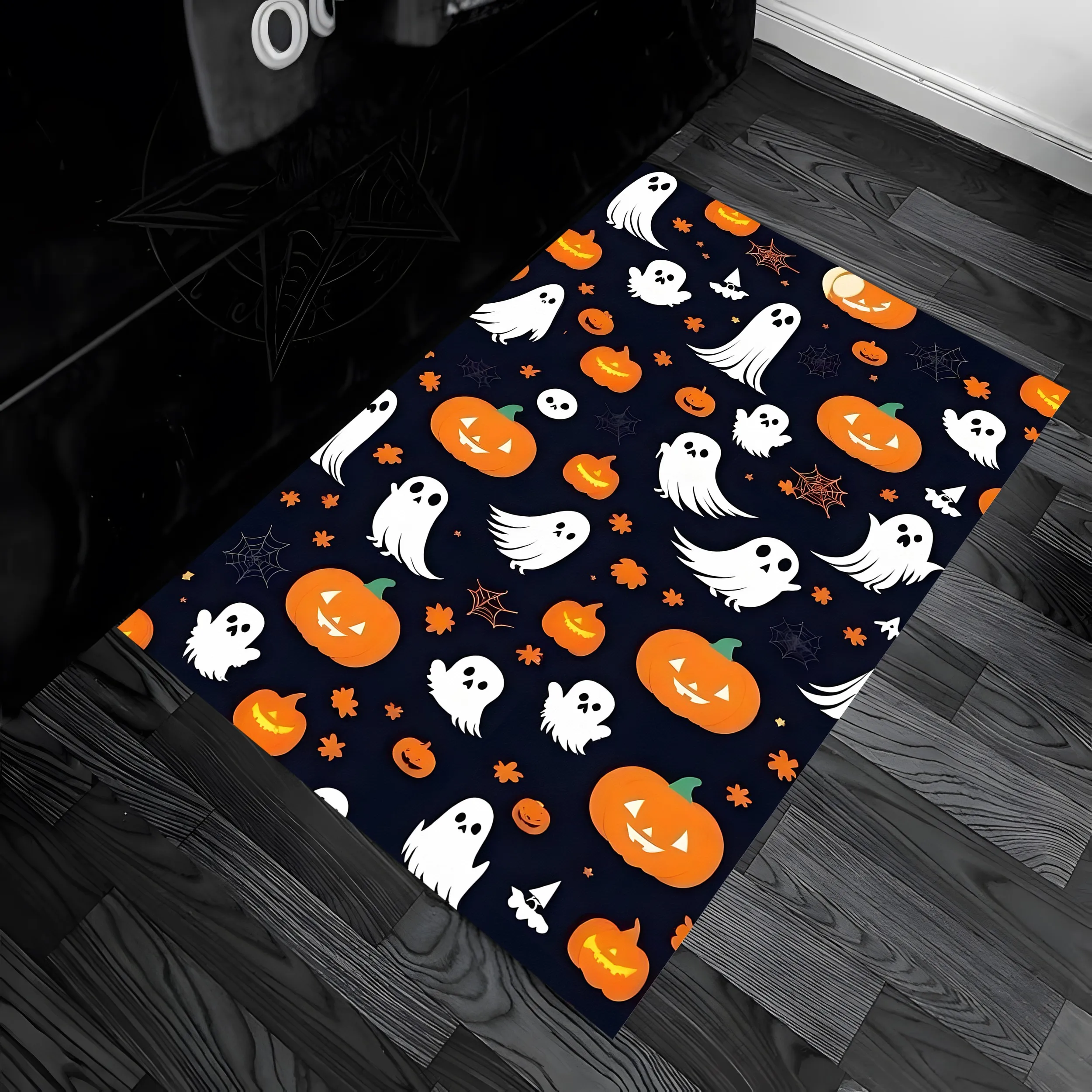 Velvet Cartoon Ghost Pumpkin Fun Halloween 2D Rug for Living Room and Bedroom, Warm Halloween