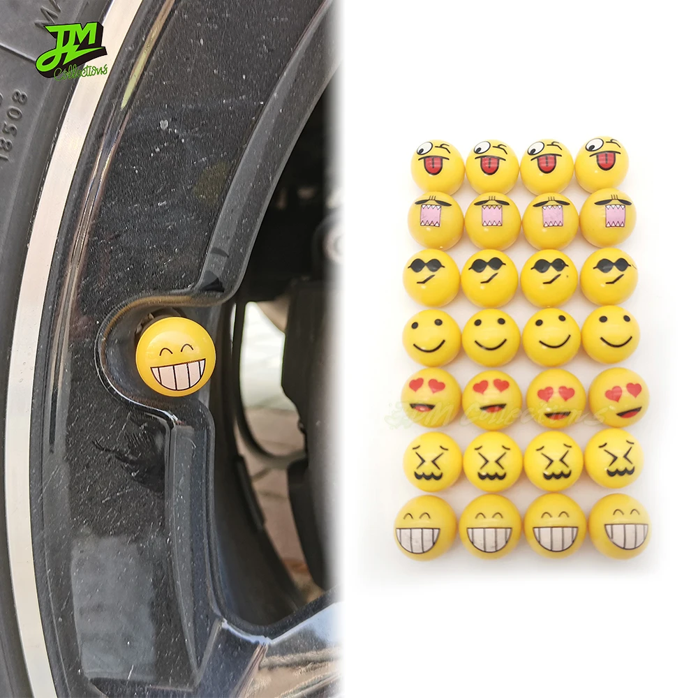 4PCS/set Cute Smiley Wheel Tire Valve Caps Theftproof Tyre Valve Stem Covers For Universal Car Motorcycle Bike Dust Caps Tools