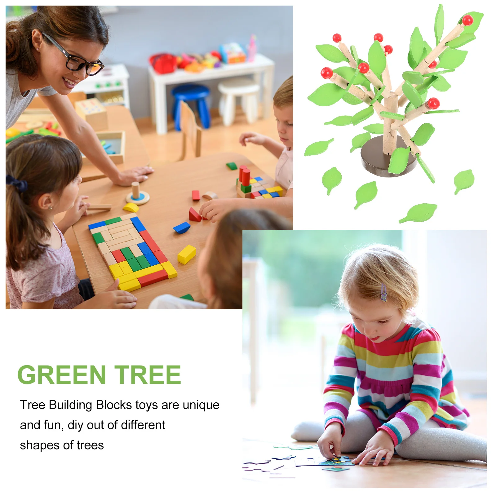 1 مجموعة بناء خشبي للأطفال ثلاثية الأبعاد لتقوم بها بنفسك الجمعية التنسيق بين اليد والعين لعبة تنموية كتل جذعية تعليمية أوراق شجرة شجرة #3