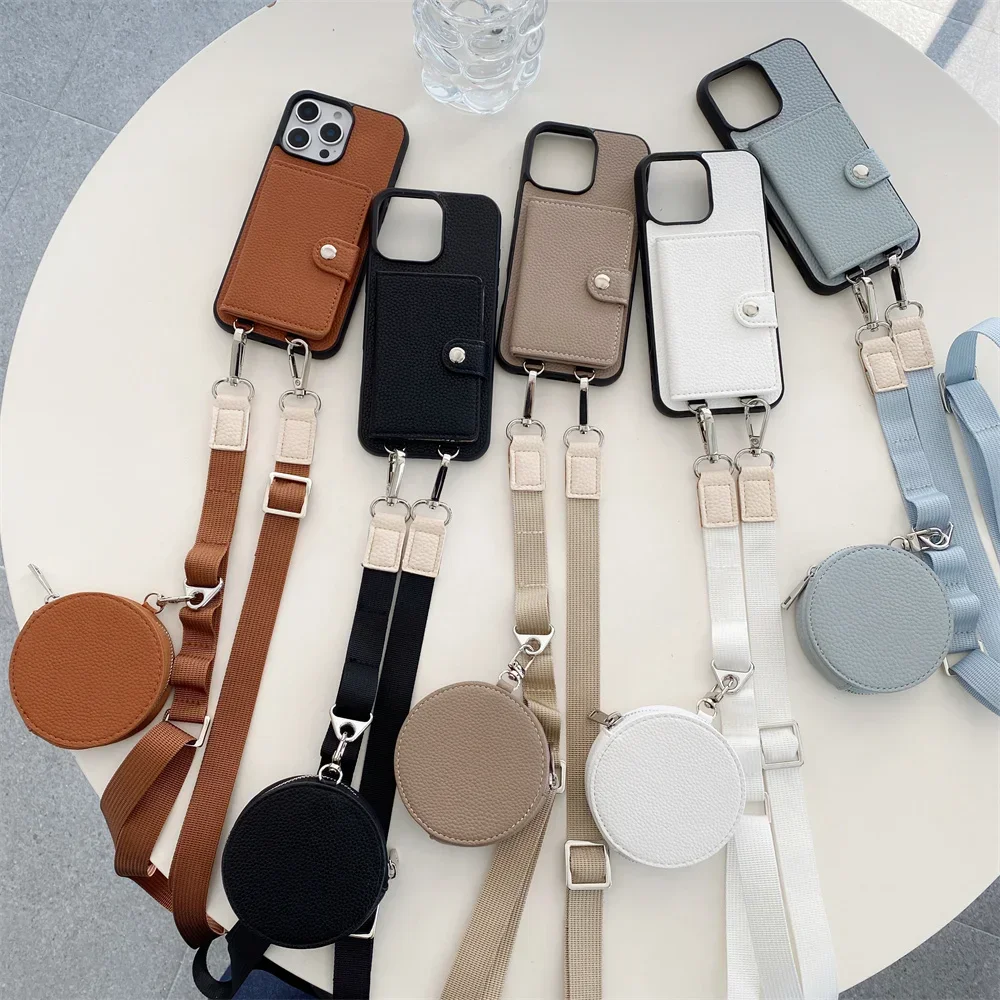 

Card Slot Coin Purse Lanyard Protective Crossbody Wallet for IPhone 16 15 Plus 14 13 12 11 7 8 Pro Max Leather Phone Case Cover