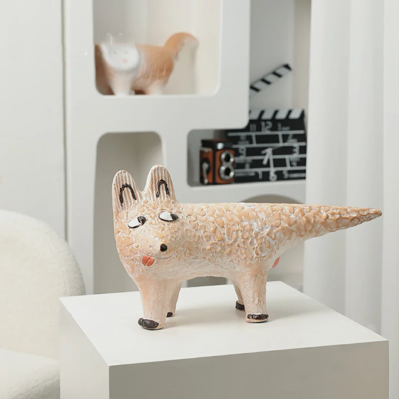 Modern Minimalist Ceramic Tongue-Out Fox Decoration Model Room Living Room Porch Study Decoration Animal Decoration Statue