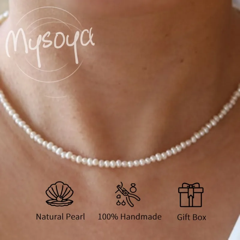 

MYSOYA White Freshwater Pearl Necklace 3-4mm With Gift Box For Her/Him Birthday/Wedding/Anniversary/Christmas/New Year Gift