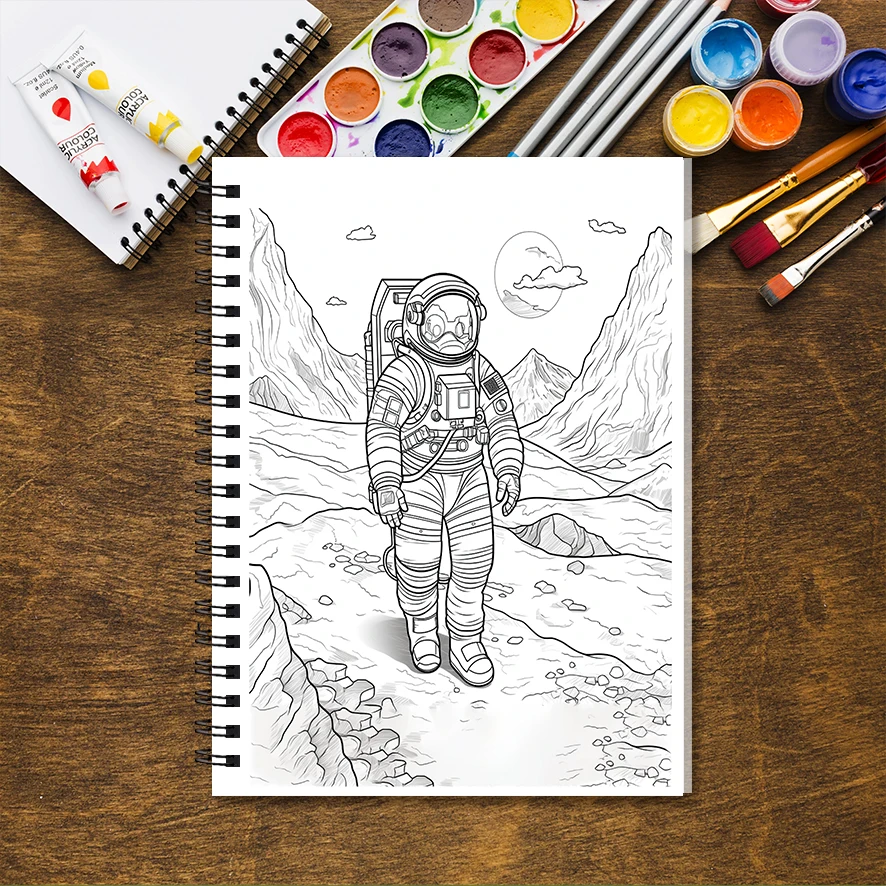 Astronauts and Planets Adult Coloring Book - 8.3x 11.2 Inch 32 Page Coloring Book - Helps Reduce Stress and Ease Emotions