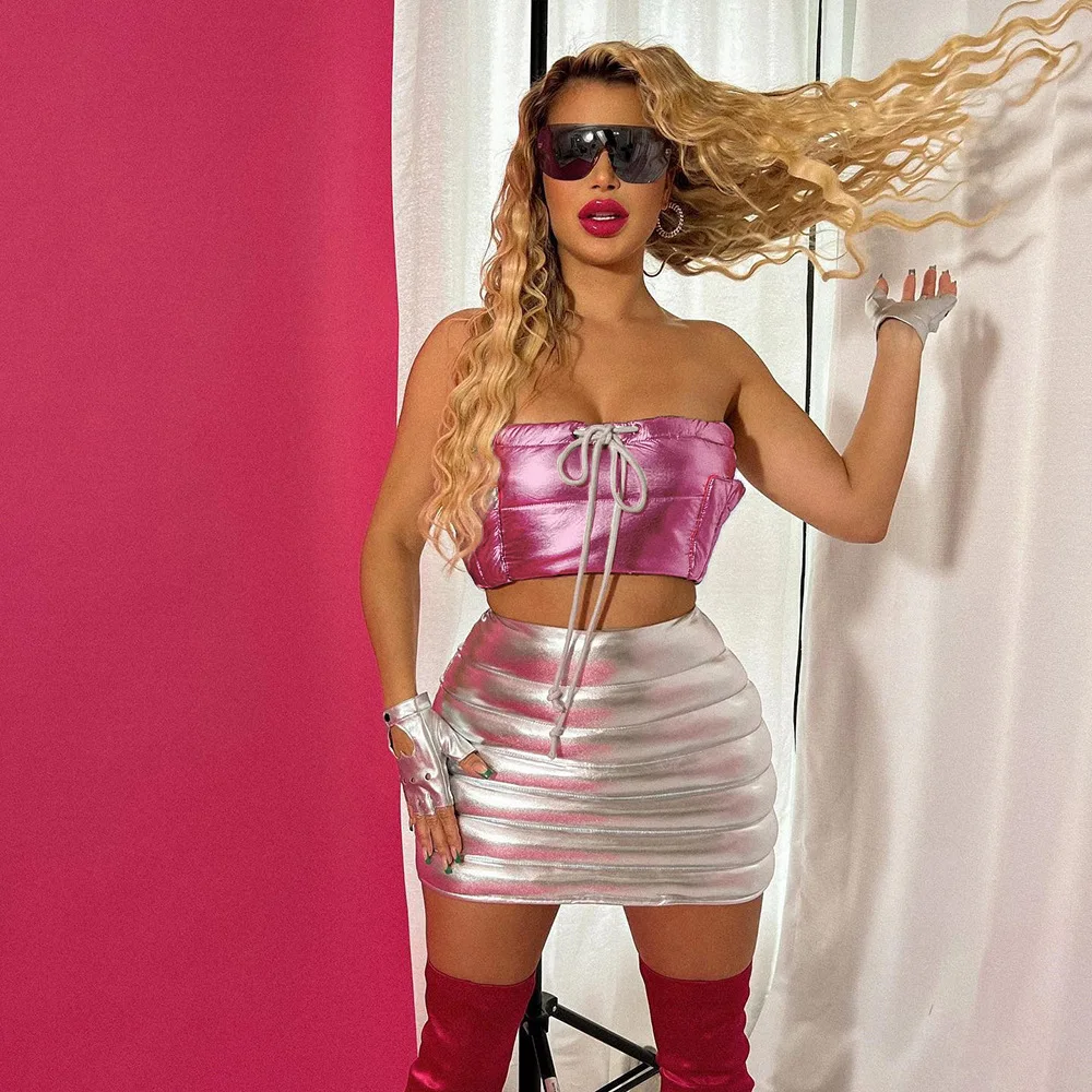 Women Cropped Bubble Tube Tops Streetswear Y2K 2022 Clothes Strapless Sexy T Shirts Casual Fashion Puffer Thick Warm Down Top