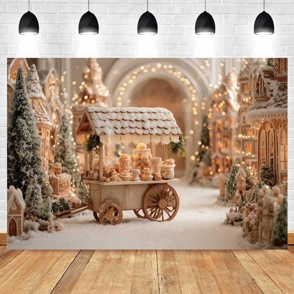 Christmas Decorations 2025 Photography Backdrops Gingerbread House Candy Cane Gift Snow Kid Festivial Portrait Photo Backgrounds