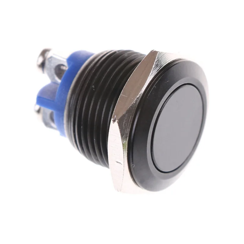 1PC 16mm Stainless Steel Black Waterproof Starter Switch Momentary Button