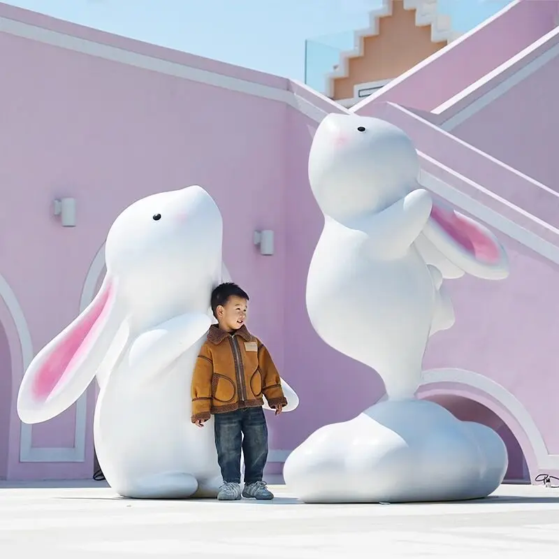 Large cartoon rabbit fiberglass large sculpture Mei Chen photo decoration atmosphere layout