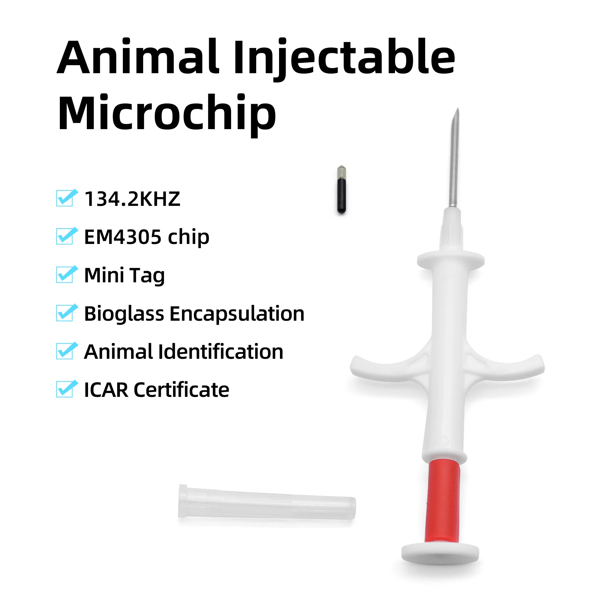 100Pcs EM4305 134.2KHz RFID Animal Microchip With Syringe Implantable ID Chip for Dog Cat Sheep Cow Pig Livestock Pet, 2.12X12mm