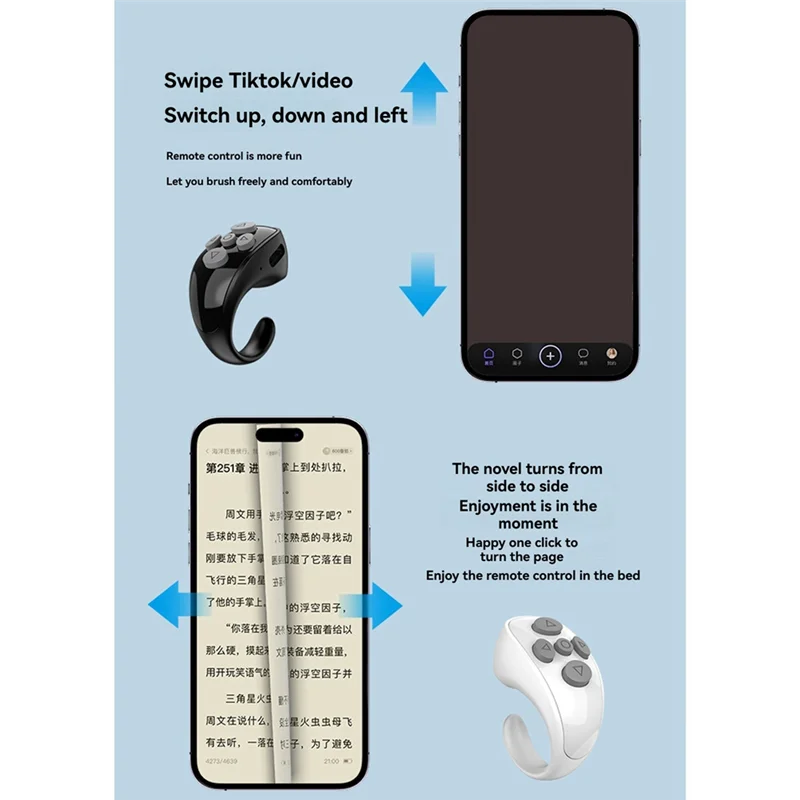 Controller FULL-Ring E-Book Page Turner Telecomando istantaneo Anello Controller video musicale Fortiktok IOS Android Laptop Bianco