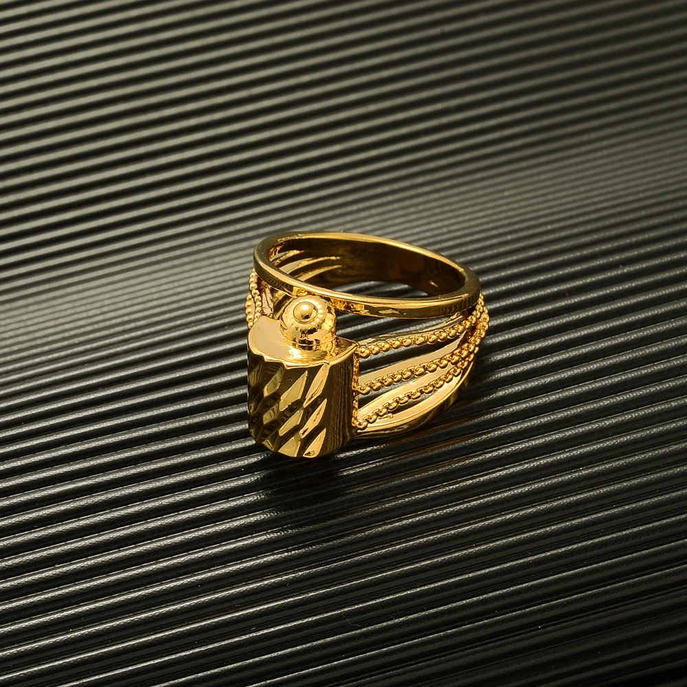 24k Round Ring For Women Gold Color Finger Ring Exquisite Design Ethiopian/African/Nigerian/Israel for Women Girls Gifts