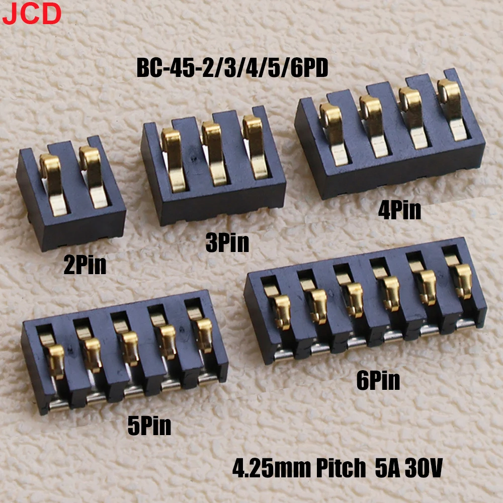 1/5/10pc Spring Compression Contact 4.25 mm Pitch 2 3 4 5 6 Pin Male Connector Surface Mount Battery Connectors Insulator 4.75mm