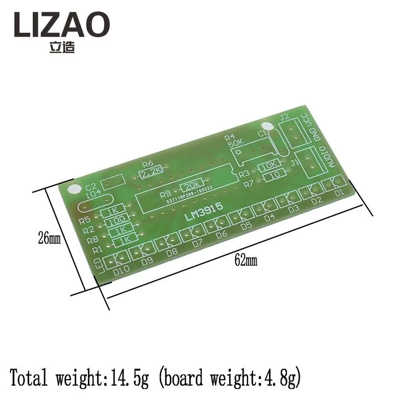 LM3915 DC 9V-12V 10 LED Sound Audio Spectrum Analyzer Level Indicator Kit DIY Electoronics Soldering Practice Set laboratory