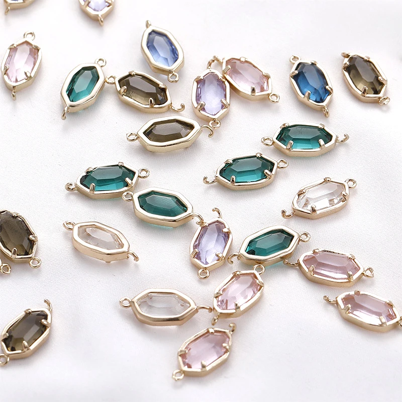 6 Pieces  Copper Plated Gold Double Ring Set Crystal Irregular Pendant DIY Jewelry Discovery Earrings Necklace Accessories