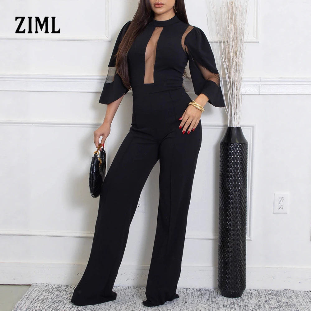 

ZIML сексуальный прозрачный комбинезон для похудения для женщин, круглый комбинезон с длинными рукавами и высокой талией на молнии, женский модный осенний новый комбинезон