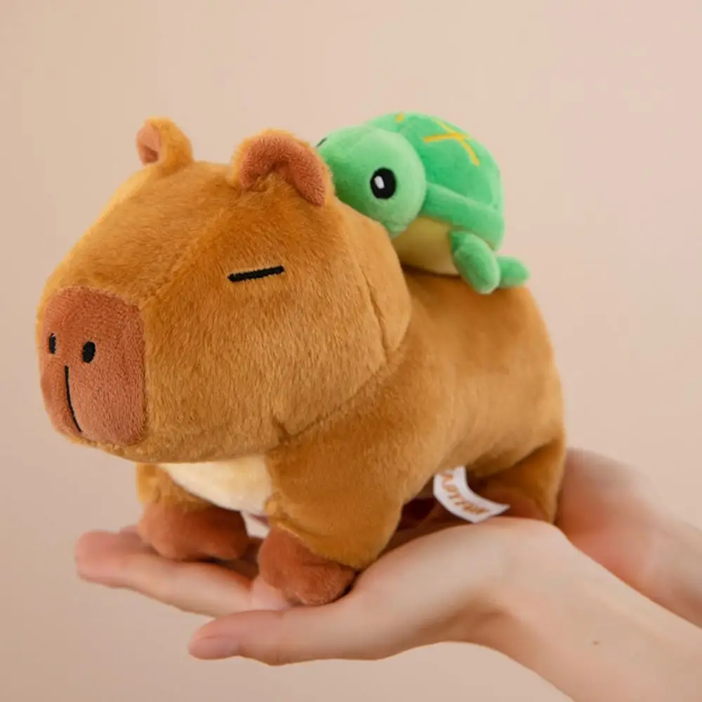 With Turtle Capybara Plush Toy Soft Simulation Capybara Plush Doll 25cm Cartoon Capibara Anime Fluffty Toy Sofa Ornament