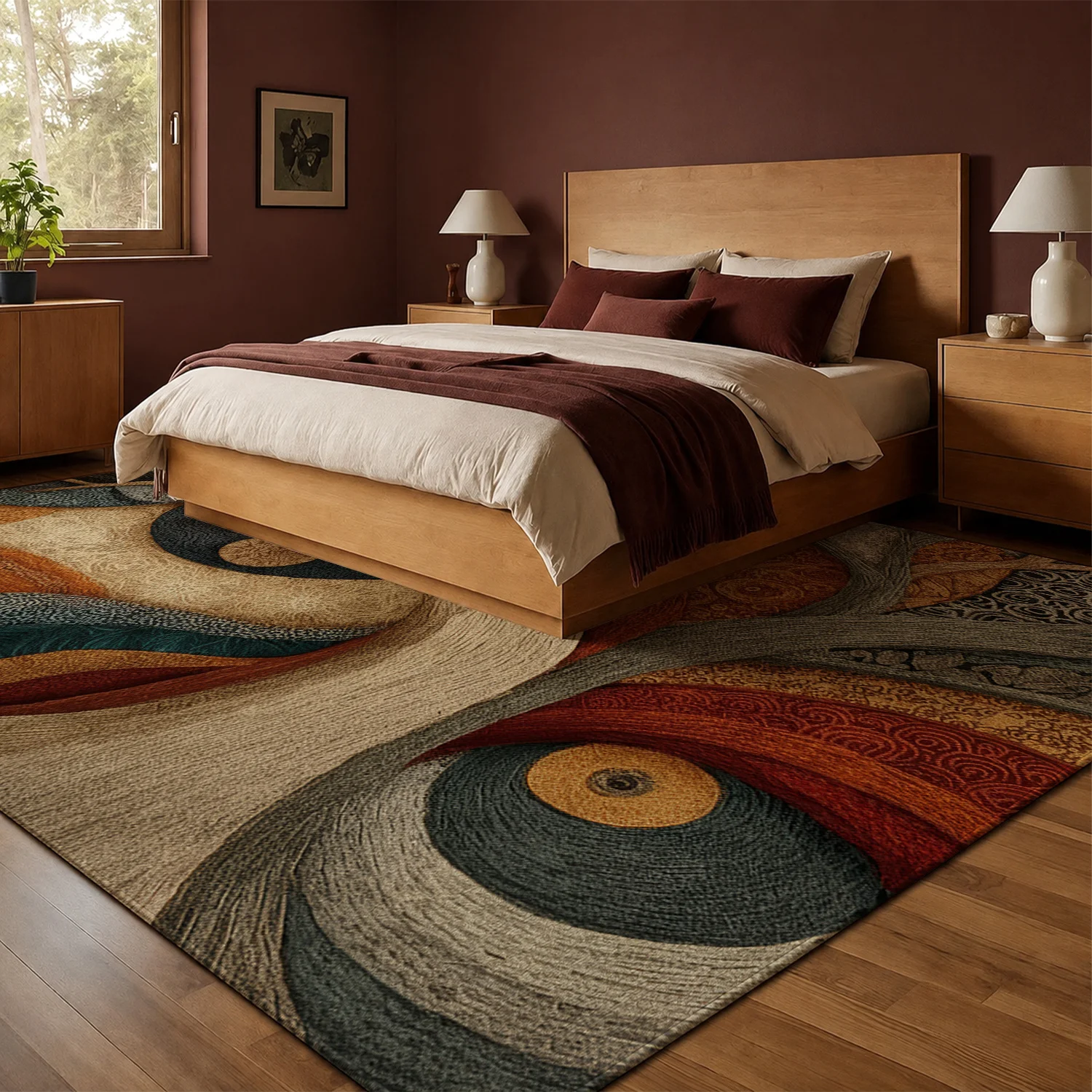 Large Indoor Area Rug, Soft Velvet Low Pile Rug with Non-Slip Dotted Backing, Machine Washable Abstract Bohemian Swirl Pattern for Living Room Bedroom Home Decor