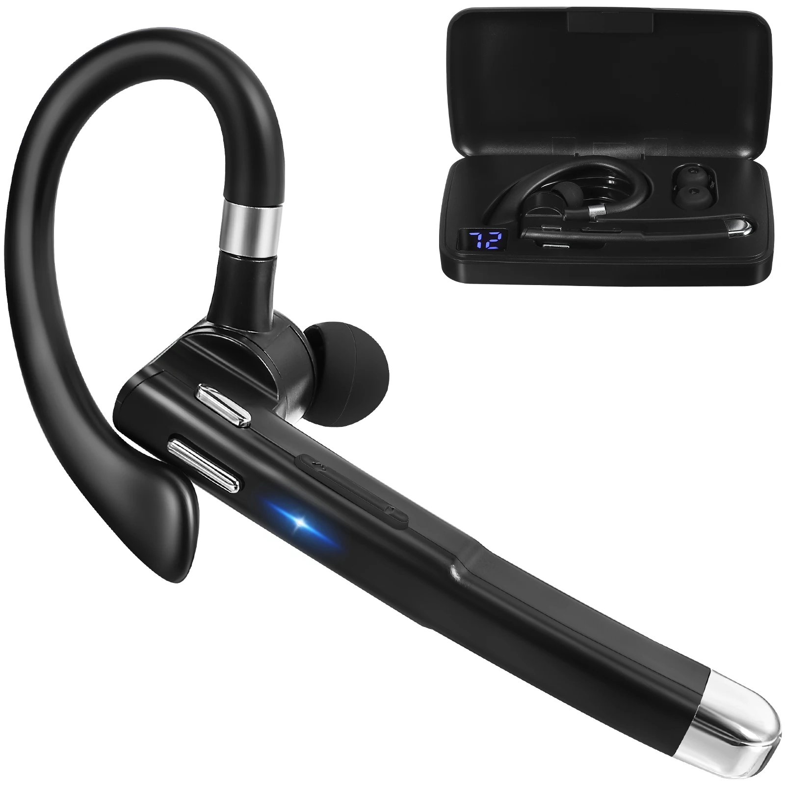 

Wireless Earbuds Headphone Single Earpiece LED Display Box Clear Sound Noise Cancelling Business