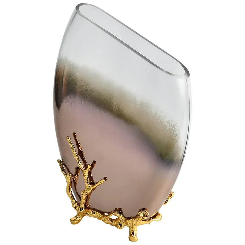 Simple light luxury glass narrow vase hydroponic transparent flower insert high-end luxury living room decoration handicraft
