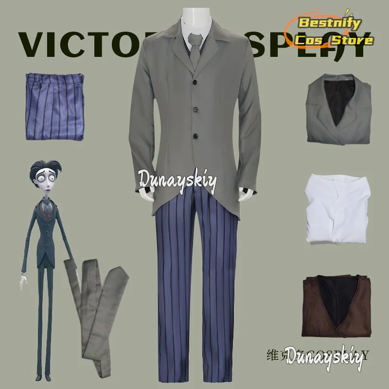 Victor Van Dort Cosplay Anime Corpse Bride Costume Uniform Coat Vest Pants Suits Halloween Carnival Party Outfit for Men